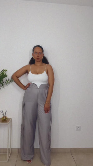 pantalon taille haute, pantalon stretch, élastique, pantalon flare, pantalon ample bien long